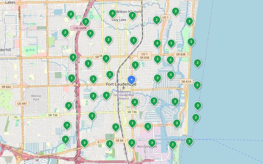 Garage Door Repair in Fort Lauderdale, FL, Google Maps grid after