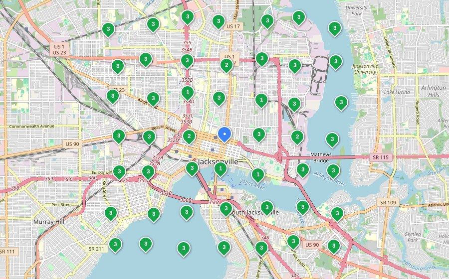The same grid after: pins ranked 1 to 3